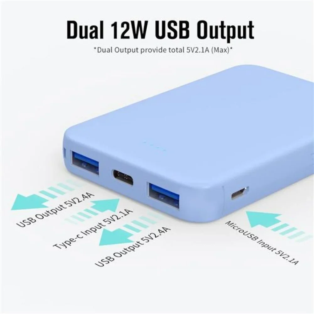 Portable power bank 5000mAh USB C external battery charger for phone tablet